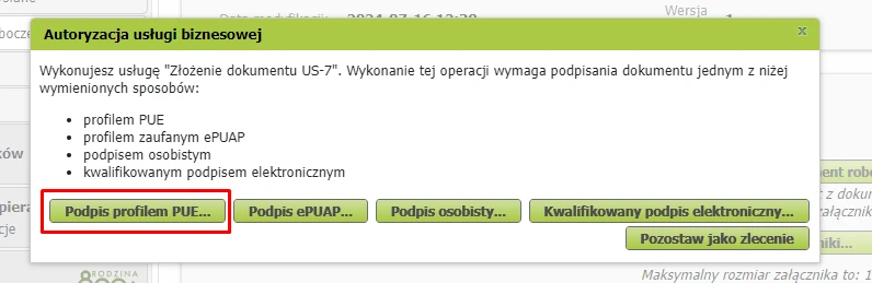 Выбор способа подписи заявки